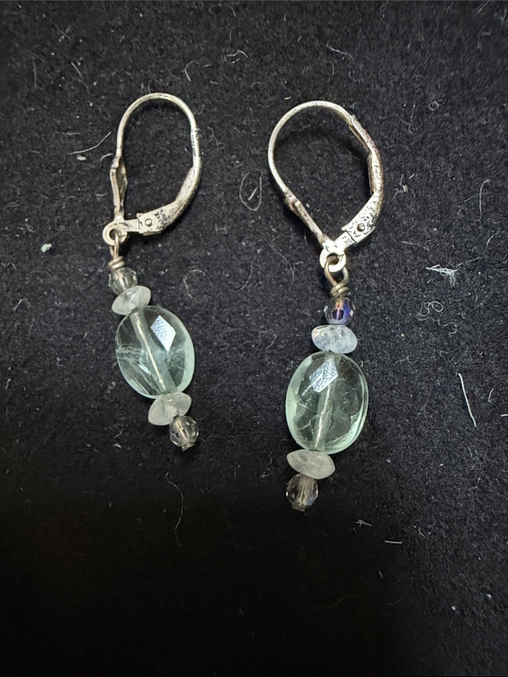Silver Source Unknown Pale Green Glass Bead Dangle Earrings
